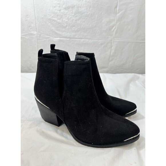 JOURNEE COLLECTION Black Issla Almond Toe Block Heel Slip On Booties Size 6.5 - Picture 16 of 16